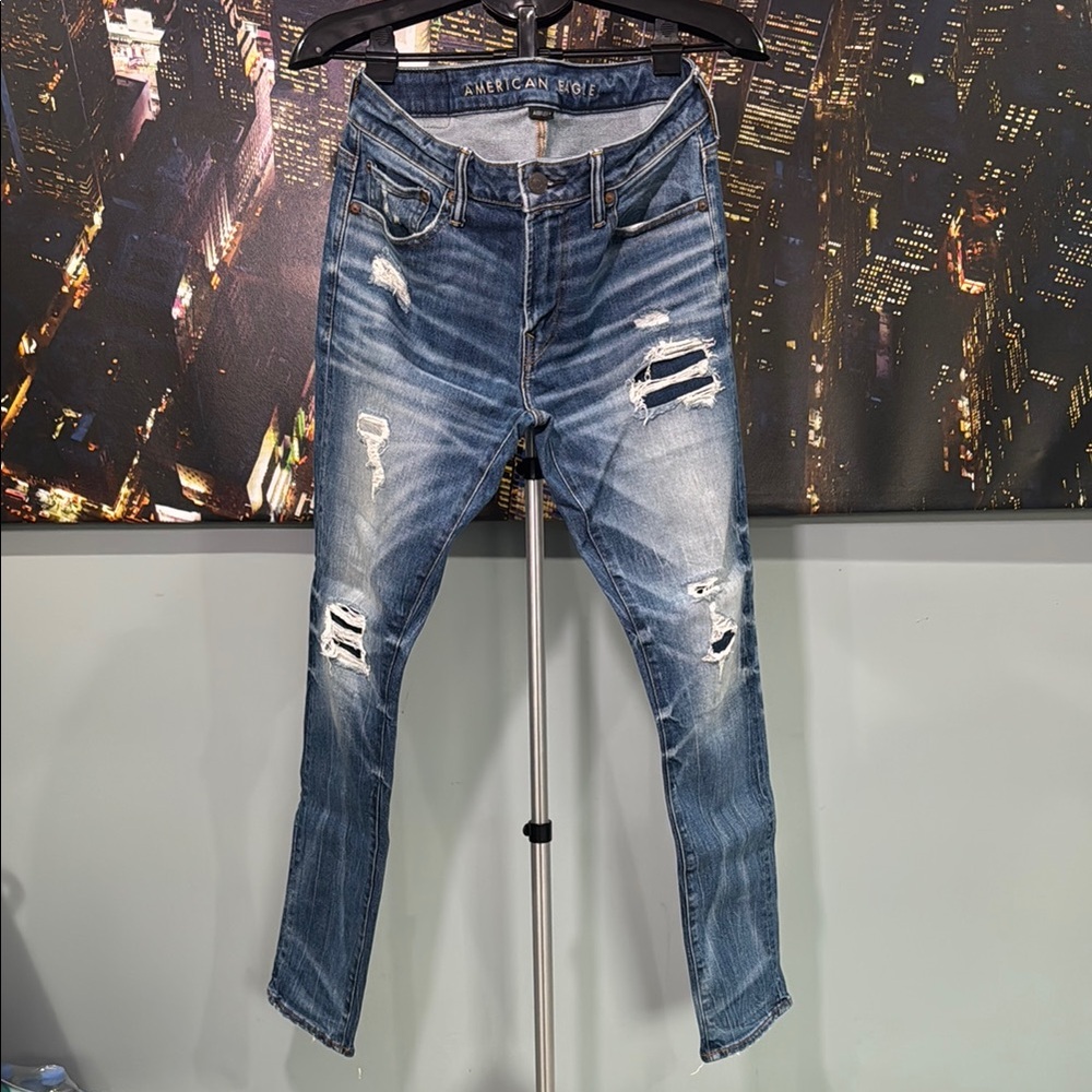 American Eagle Outfitters Men’s Distressed Blue Slim Jeans